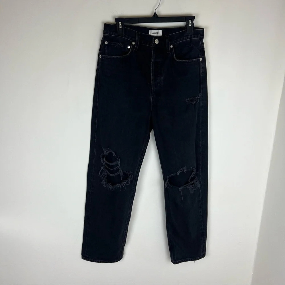 AGOLDE 90's Jean Mid Rise Loose Audio Black Distressed Size 28 - Picture 6 of 10
